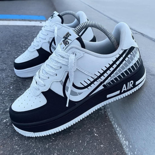 Hand Painted Custom Air Force 1 Black & White Grid Sneakers