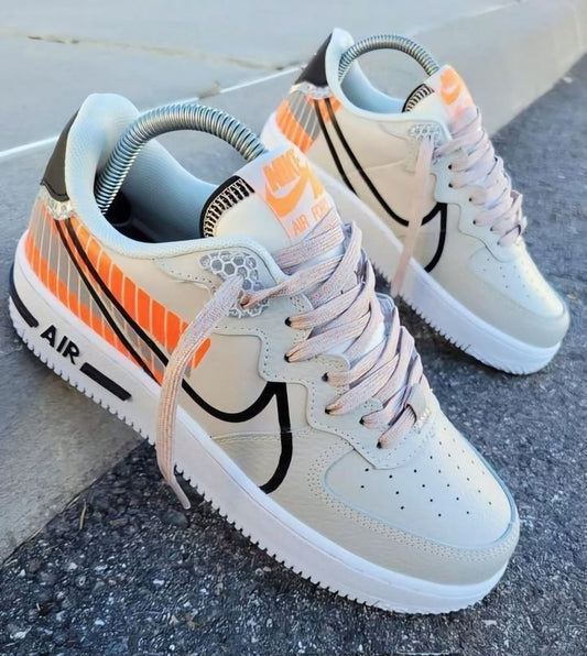 Hand Painted Custom Air Force 1 Orange Stripe Sneakers