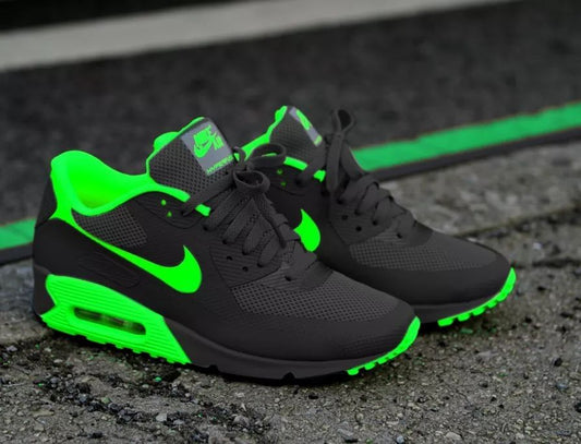 Hand Painted Black Neon Green Custom Air Max 90 Sneakers