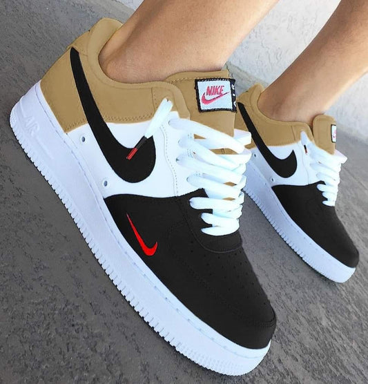 Hand Painted Custom Air Force 1 Black Tan Sneakers