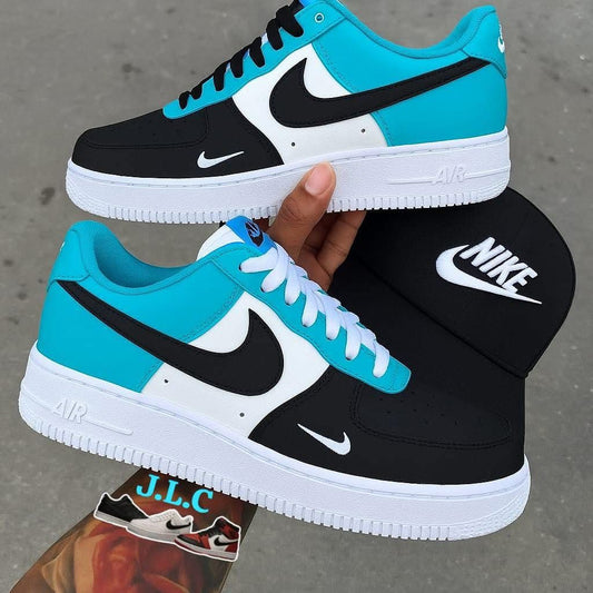 Hand Painted Teal Black Custom Air Force 1 Sneakers