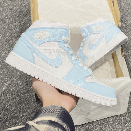Custom Air Jordan 1 Light Blue White Mid