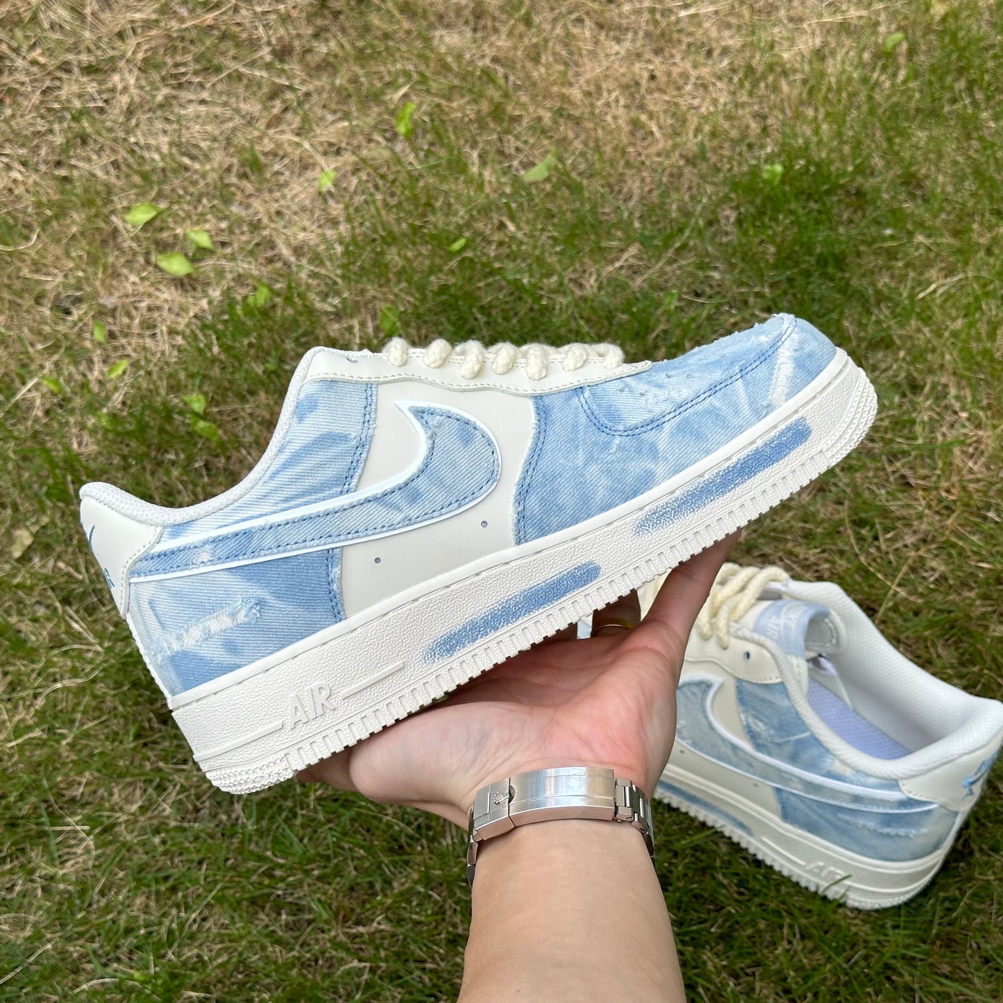 Custom Air Force 1 Blue White Denim Style