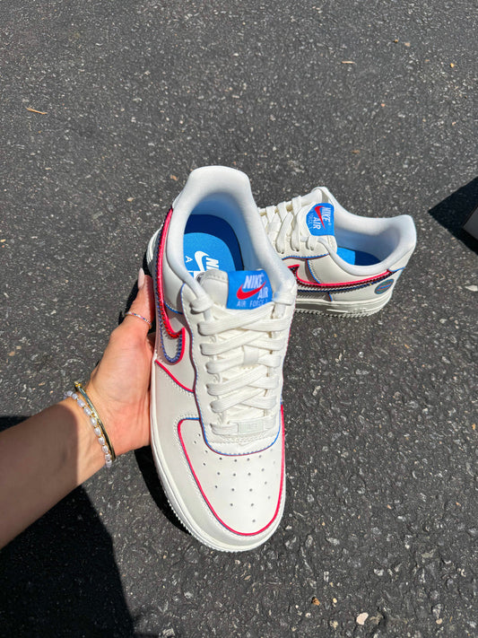 Hand Painted Custom Air Force 1 with Red Blue Rhinestones