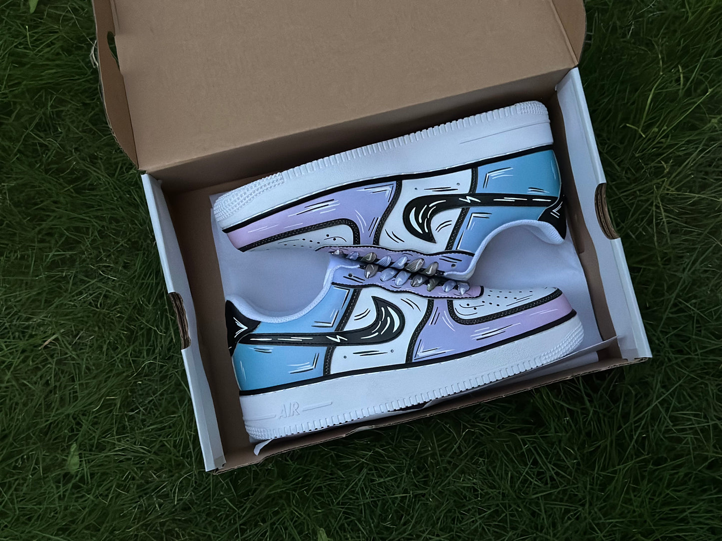Custom Air Force 1 Blue Purple Gradient Cartoon Lines