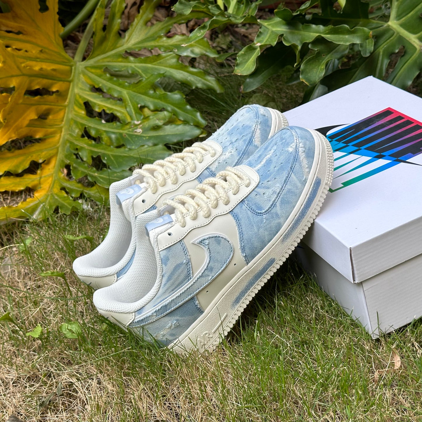 Custom Air Force 1 Blue White Denim Style
