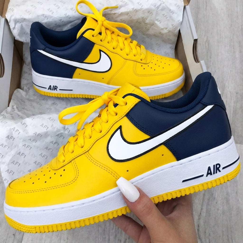 Yellow Dark Blue Custom AF 1s Shoes