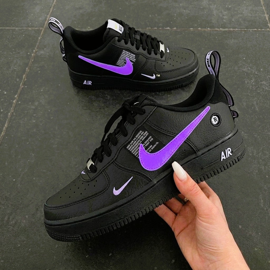 Custom Black Purple Air Force 1 Sneakers