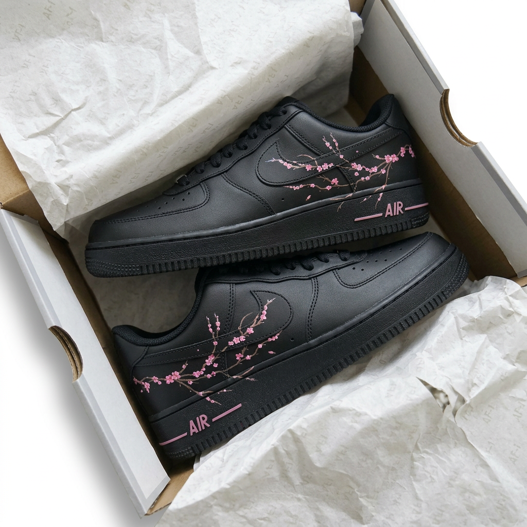 Black Pink Cherry Blossom Custom Air Force 1 Sneakers