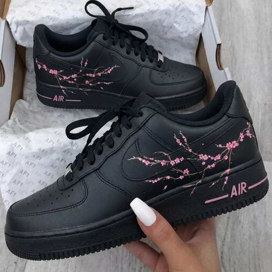 Black Pink Cherry Blossom Custom Air Force 1 Sneakers