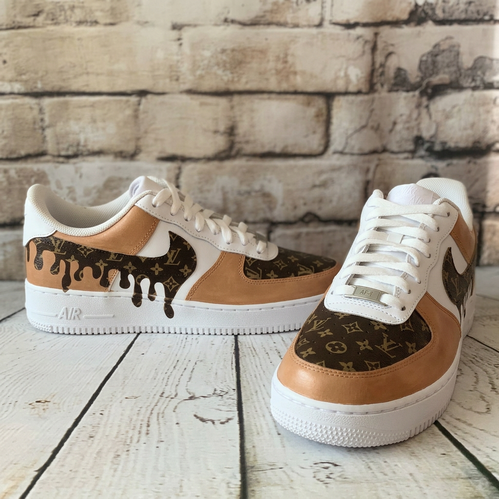 Hand Painted Custom Air Force 1 Brown Drip Sneakers