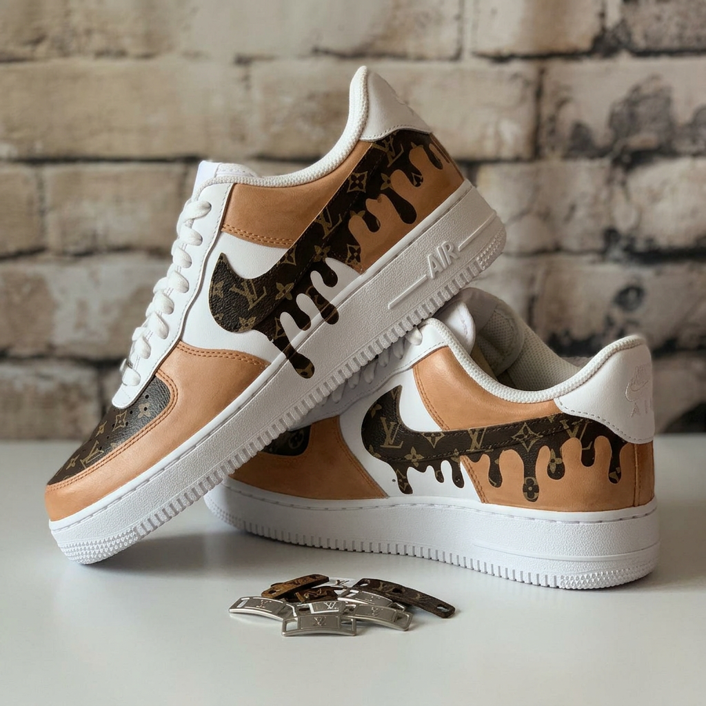 Hand Painted Custom Air Force 1 Brown Drip Sneakers