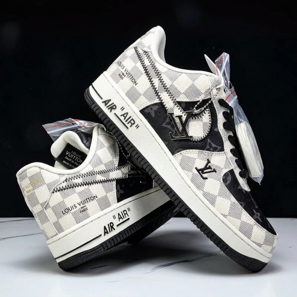 Custom Hand Painted Checkered Air Force 1 Sneakers