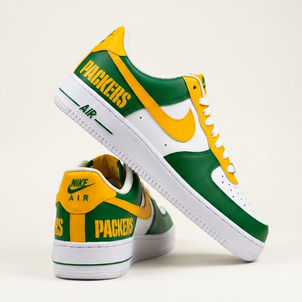 Hand Painted Green Gold Packers Custom Air Force 1 Sneakers