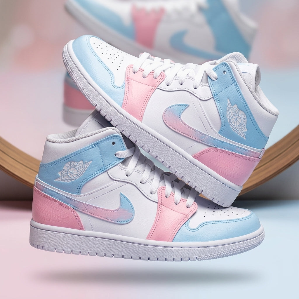 Hand Painted Pink Blue Custom Air Jordan 1 Sneakers