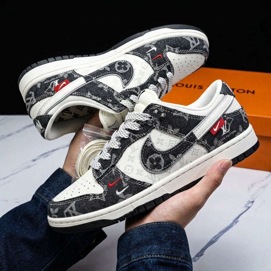 Black White Hand Painted Custom Dunk Sneakers