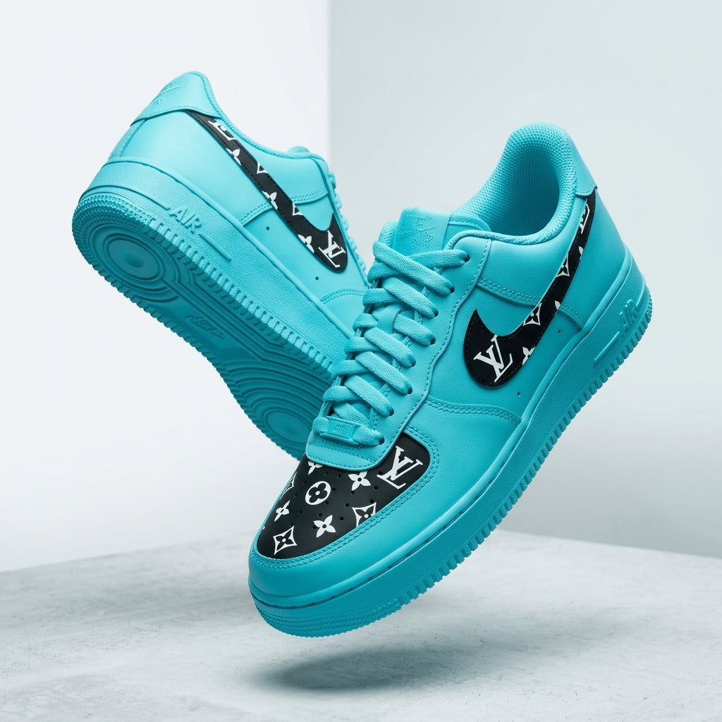 Hand Painted Custom Turquoise Air Force 1 Sneakers
