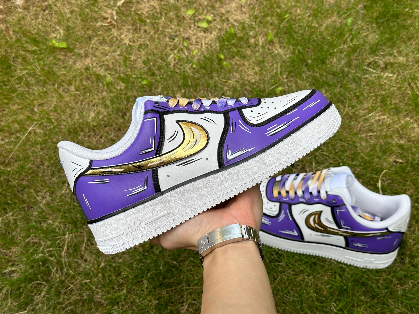 Custom Air Force 1 Purple Gold Cartoon Lines