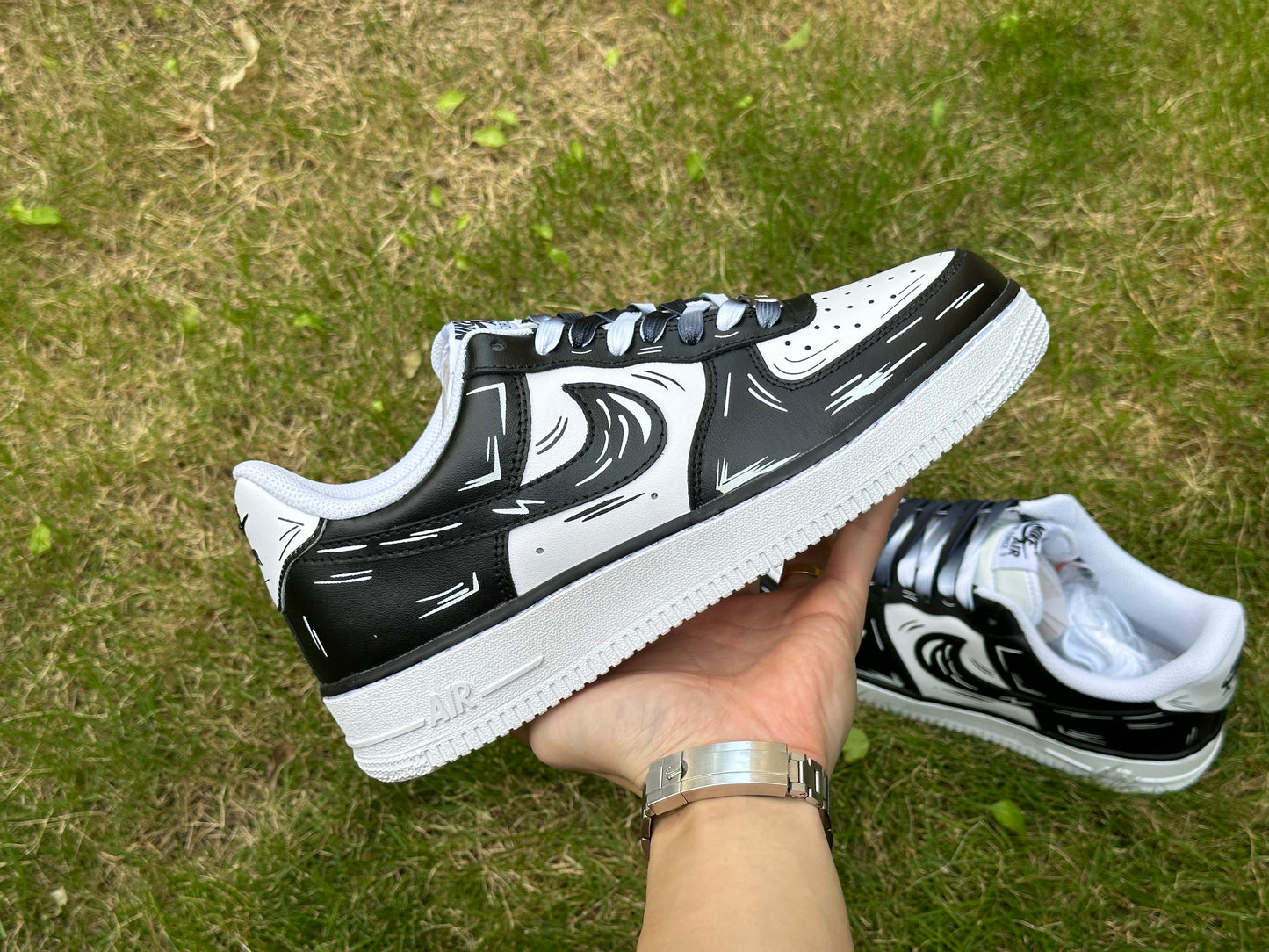 Custom Air Force 1 Black White Cartoon Lines