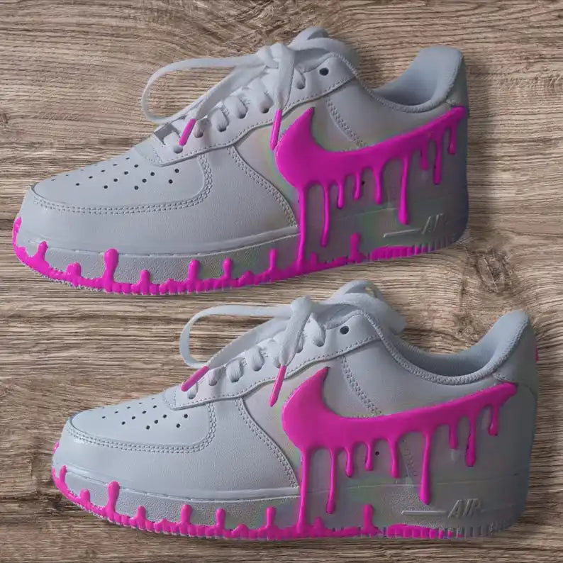 3D Dripping Paint Design Handmade Custom Air Force 1 Custom Sneakers, Glow In Dark Multi-color Available Personalized Trendy Streetwear Casual Shoes