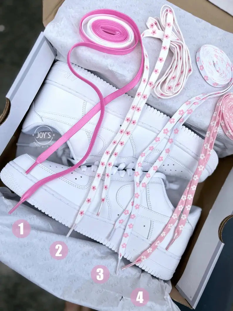 Hand Painted Pink Cherry Blossom Custom Air Force 1, Aesthetic Floral Soft Pink Custom Sneakers with Optional Interchangeable Shoelaces