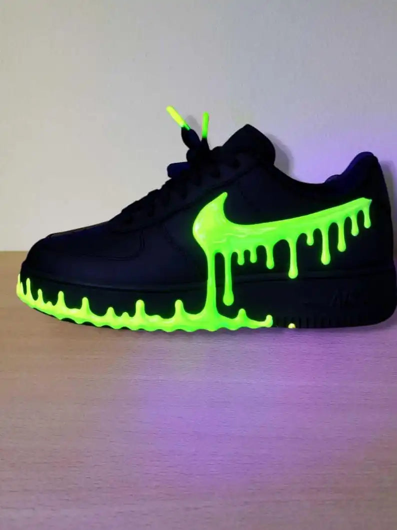 3D Dripping Paint Design Handmade Custom Air Force 1 Custom Sneakers, Glow In Dark Multi-color Available Personalized Trendy Streetwear Casual Shoes