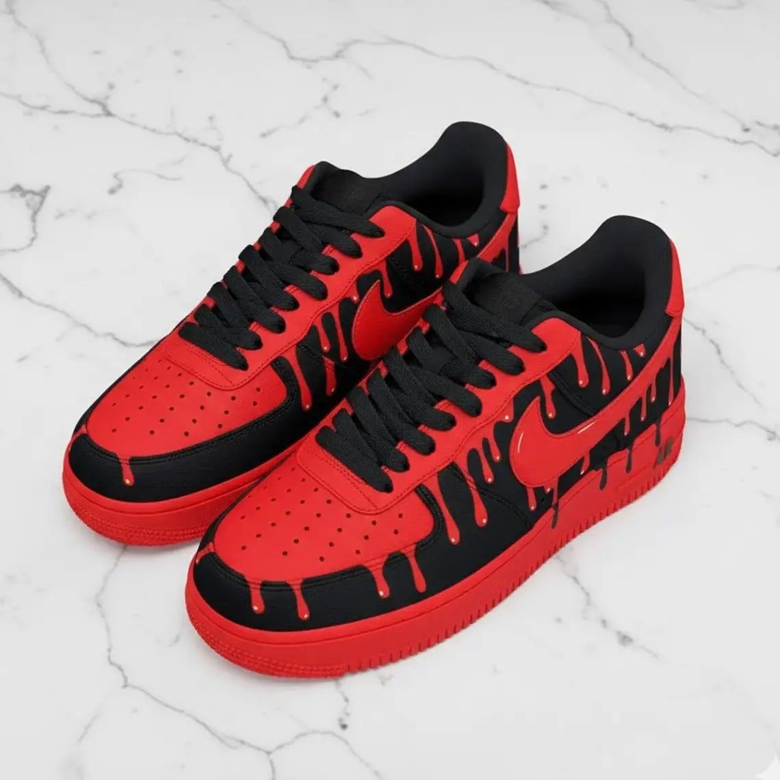 Hand Painted Red Black Drip Effect Custom Air Force 1, Hip Hop Street Style Unisex Trendy Custom Sneakers