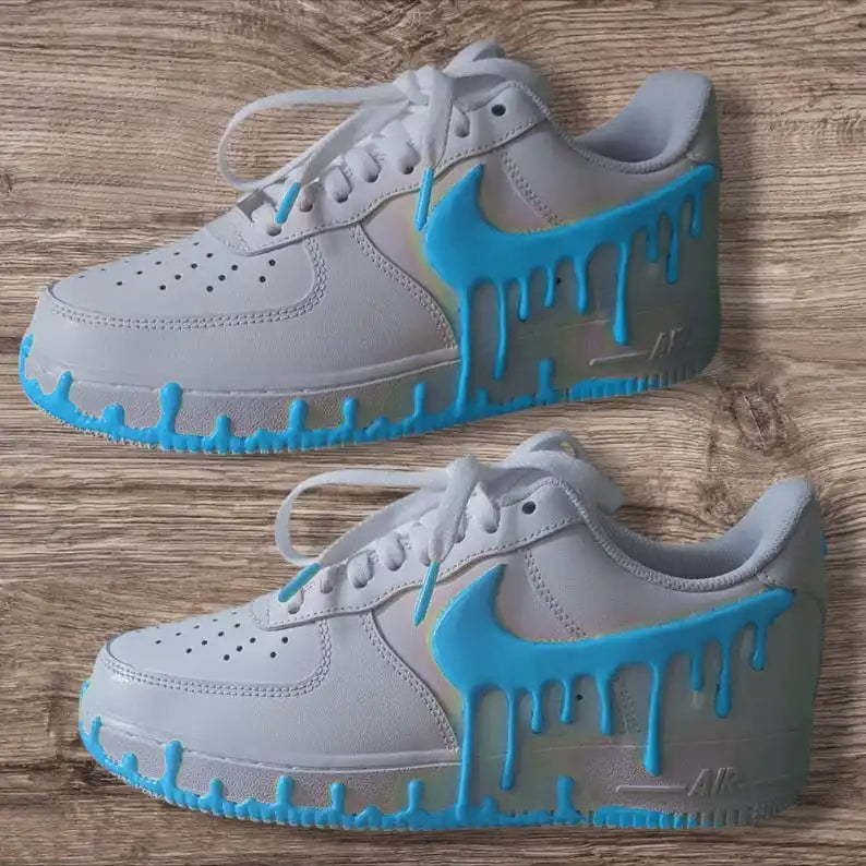 3D Dripping Paint Design Handmade Custom Air Force 1 Custom Sneakers, Glow In Dark Multi-color Available Personalized Trendy Streetwear Casual Shoes