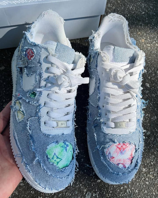 Hand Painted Distressed Denim Custom Air Force 1 Sneakers