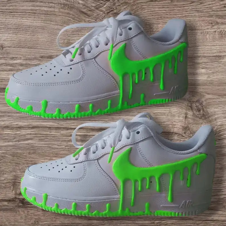 3D Dripping Paint Design Handmade Custom Air Force 1 Custom Sneakers, Glow In Dark Multi-color Available Personalized Trendy Streetwear Casual Shoes