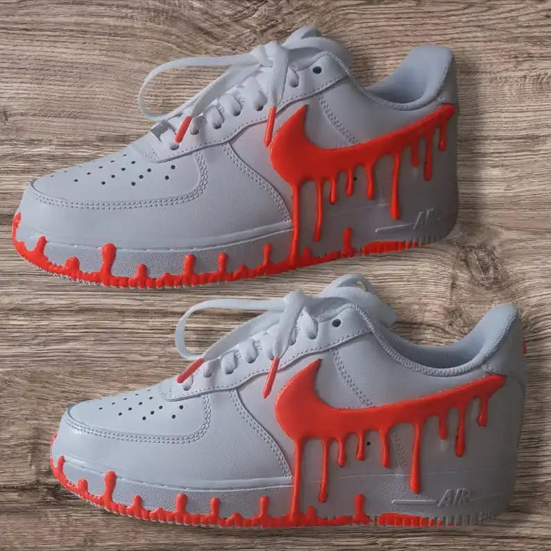 3D Dripping Paint Design Handmade Custom Air Force 1 Custom Sneakers, Glow In Dark Multi-color Available Personalized Trendy Streetwear Casual Shoes