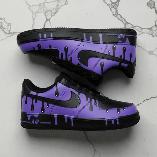 Purple Black Drip Effect Hand Painted Custom Air Force 1 Custom Sneakers Unisex Trendy Streetwear Unique Customized Casual Athletic Shoes