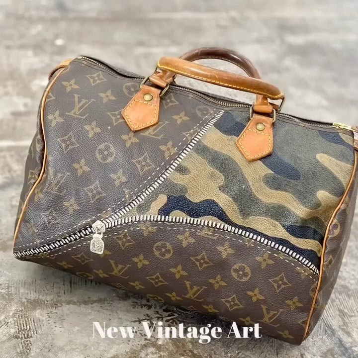 Hand Painted Camo Custom Upcycled Vintage Handbag