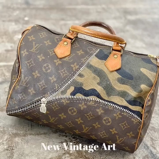 Hand Painted Camo Custom Upcycled Vintage Handbag