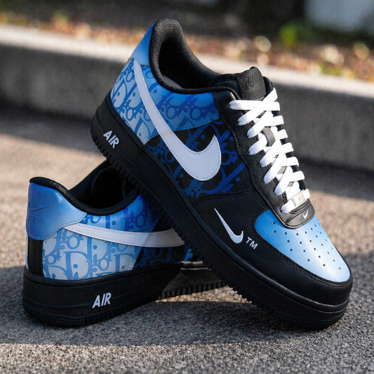 Hand Painted Blue Black Custom Air Force 1 Sneakers