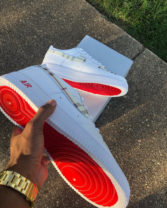 Hand Painted Plaid Custom Air Force 1 with Red Soles