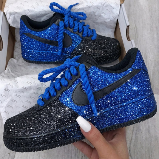 Blue Black Glitter Custom Air Force 1 Sneakers