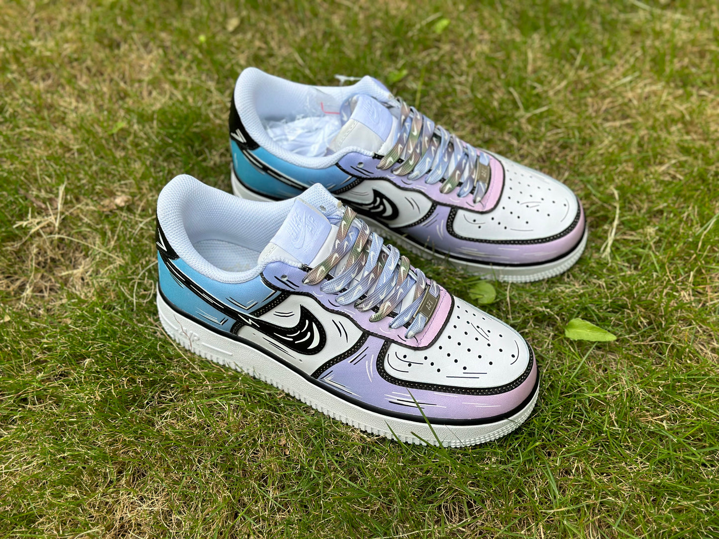 Custom Air Force 1 Blue Purple Gradient Cartoon Lines