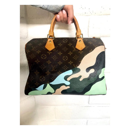 Hand Painted Camo Custom Top Handle Handbag