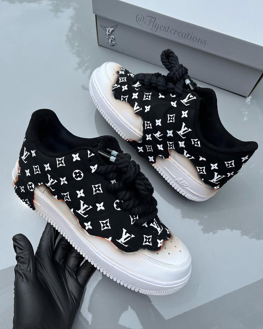 Custom Hand Painted Black Monogram Air Force 1 Sneakers