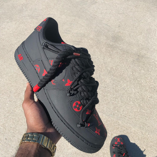 Hand Painted Black Red Custom Air Force 1 Sneakers