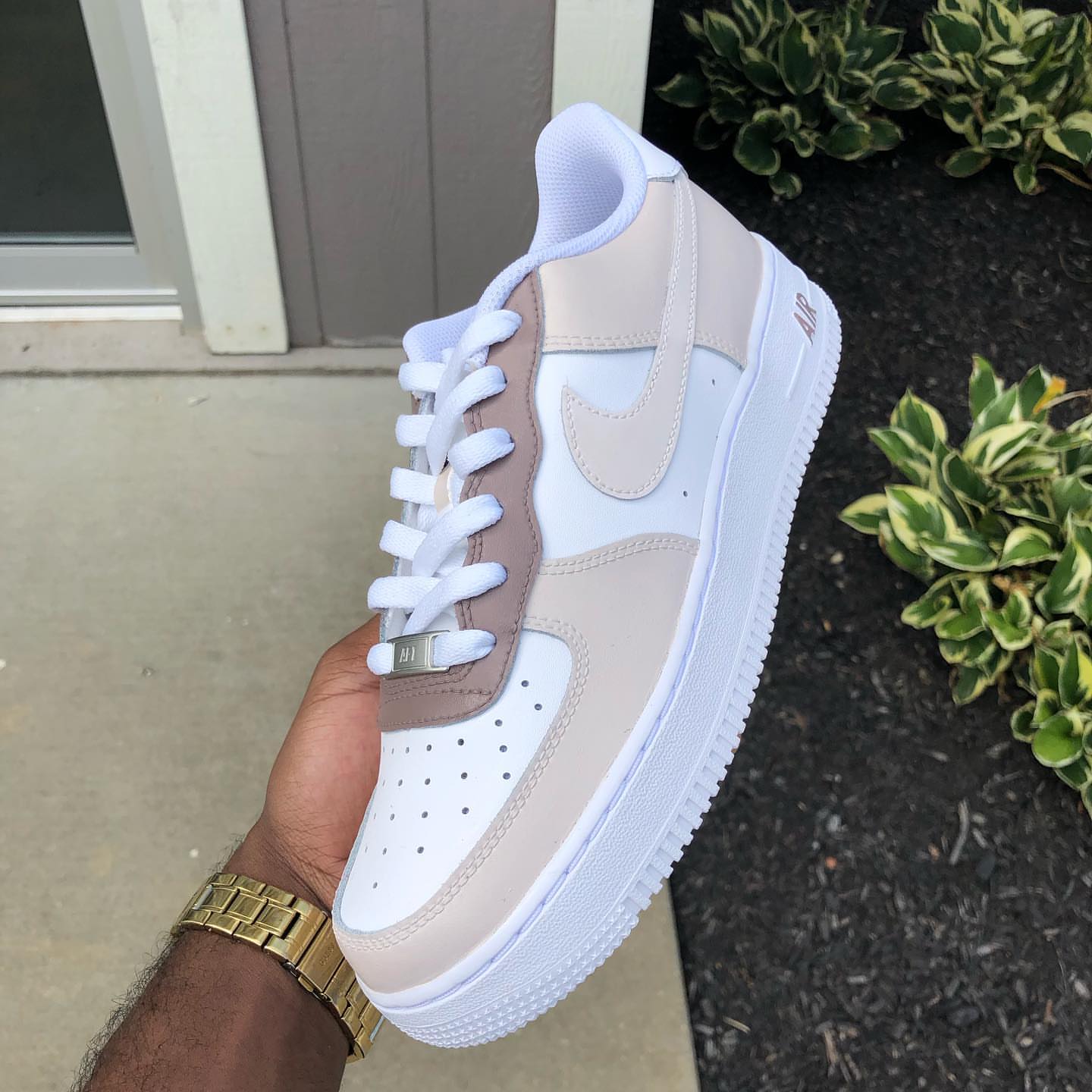 Custom Hand Painted Beige Air Force 1 Sneakers