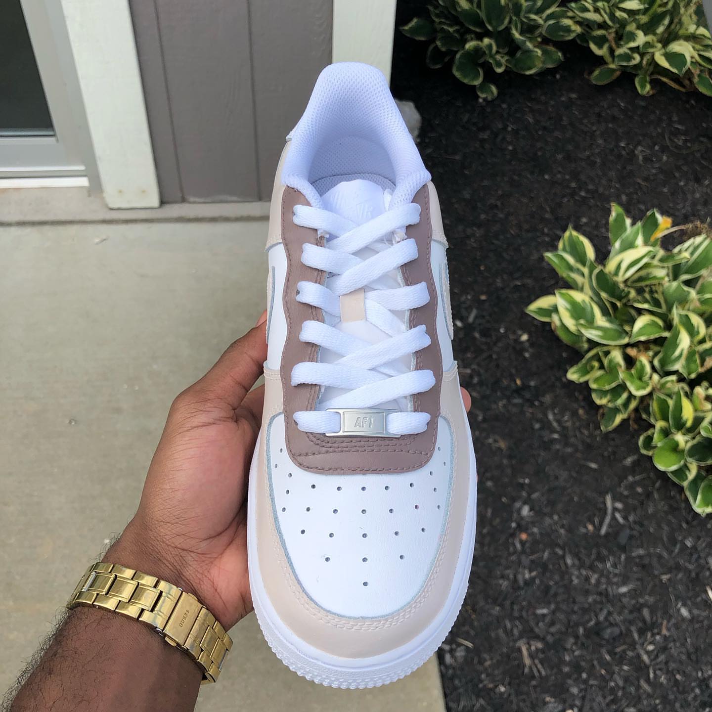 Custom Hand Painted Beige Air Force 1 Sneakers