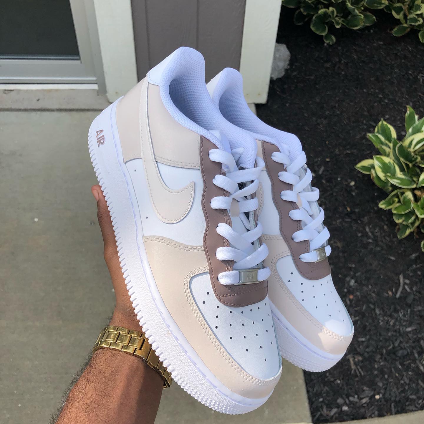 Custom Hand Painted Beige Air Force 1 Sneakers