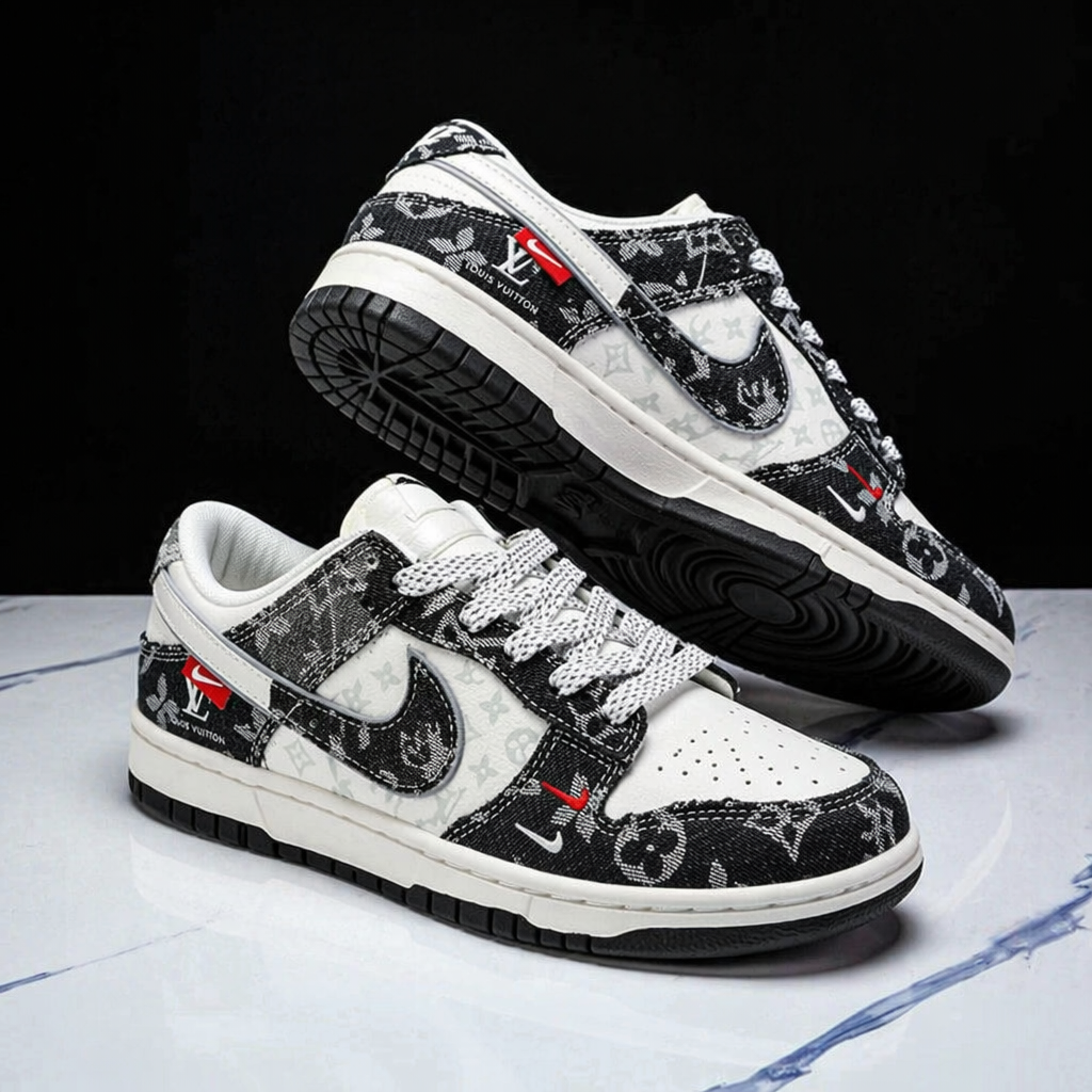 Black White Hand Painted Custom Dunk Sneakers
