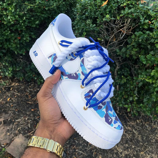 Hand Painted Blue Camo Custom Air Force 1 Sneakers