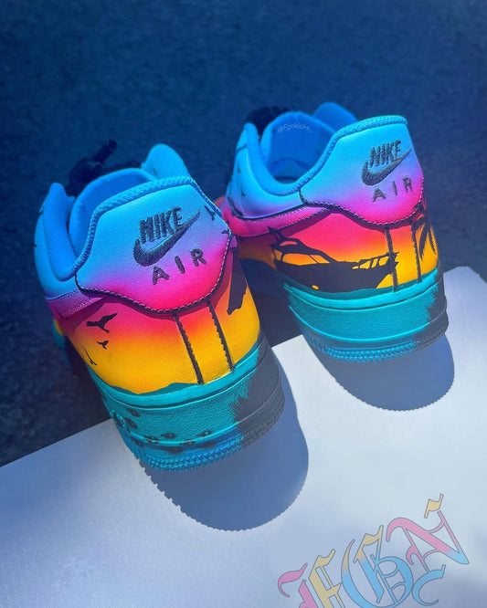 Hand Painted Sunset Beach Custom Air Force 1 Sneakers