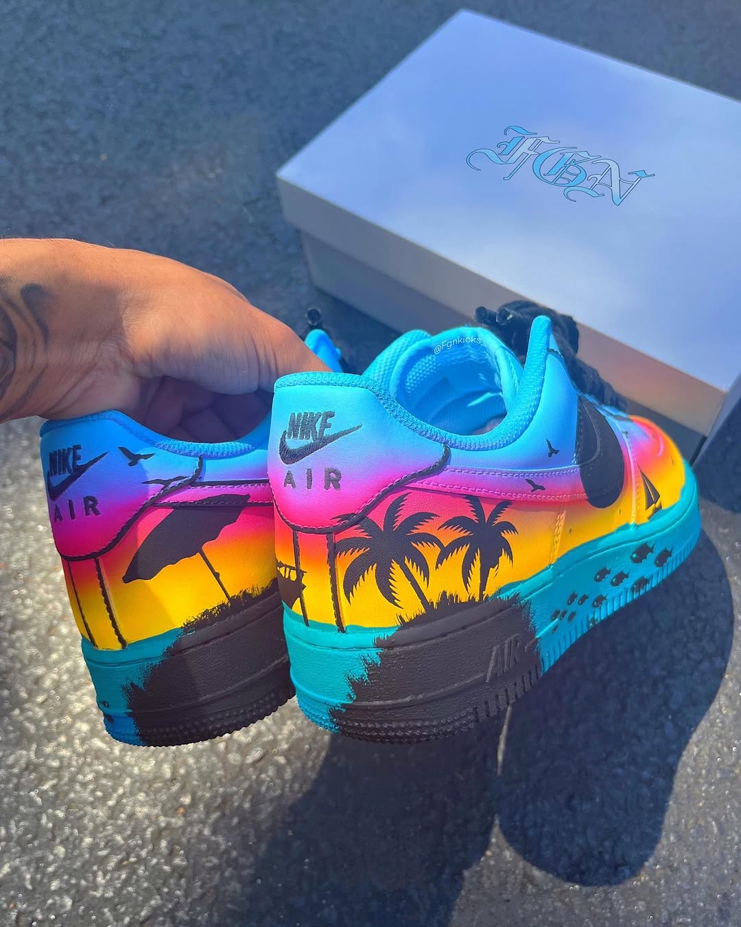 Hand Painted Sunset Beach Custom Air Force 1 Sneakers