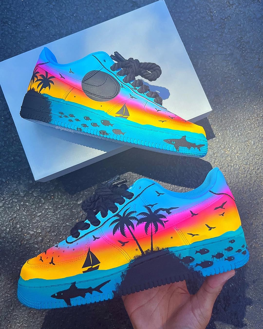Hand Painted Sunset Beach Custom Air Force 1 Sneakers