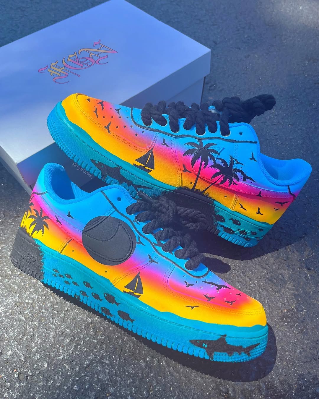 Hand Painted Sunset Beach Custom Air Force 1 Sneakers